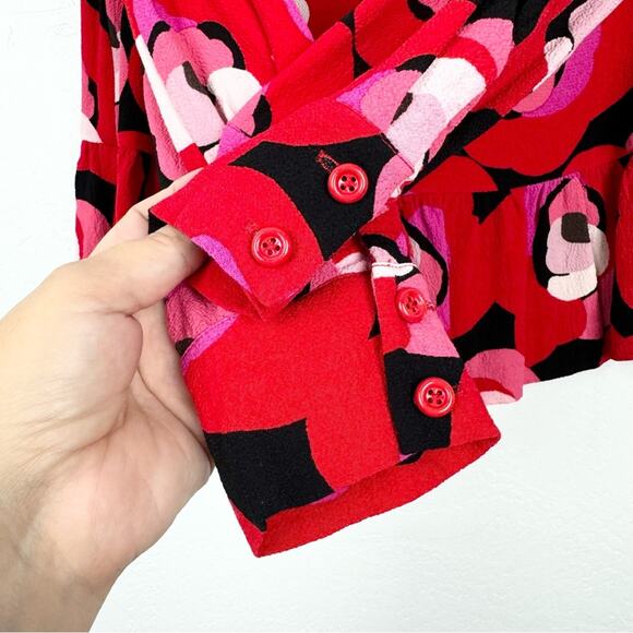 Kate Spade Deco Rose Peplum Top in Orient Red Size 2 Office Preppy Cocktail - Picture 7 of 12